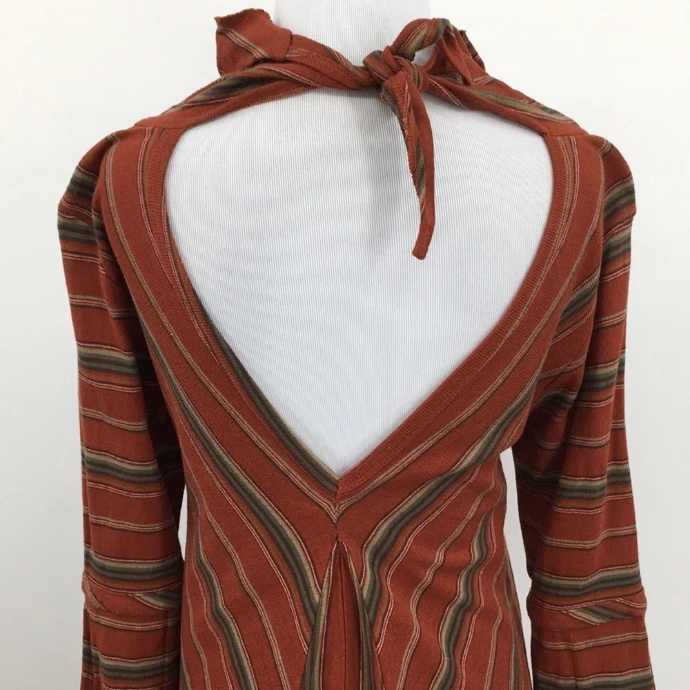 New‎ Romantics Free People Swing Dress Womens XS Orange Green Striped Knit